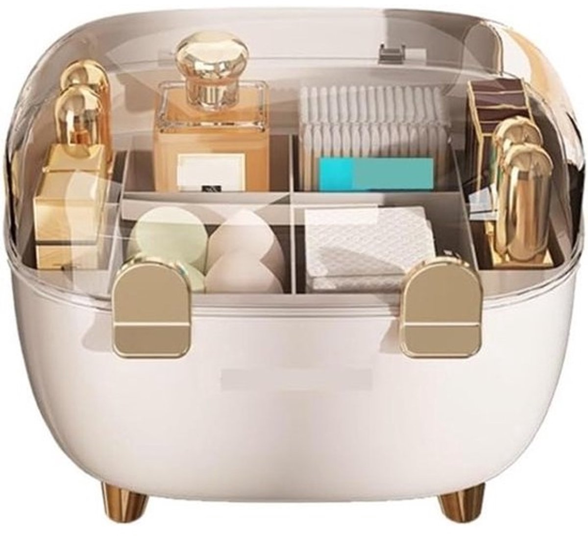 Cosmetica Organizer - Make-up Doos - Kaptafel Opbergen - Stofdichte Deksel - 20x16x16.6 cm - Wit