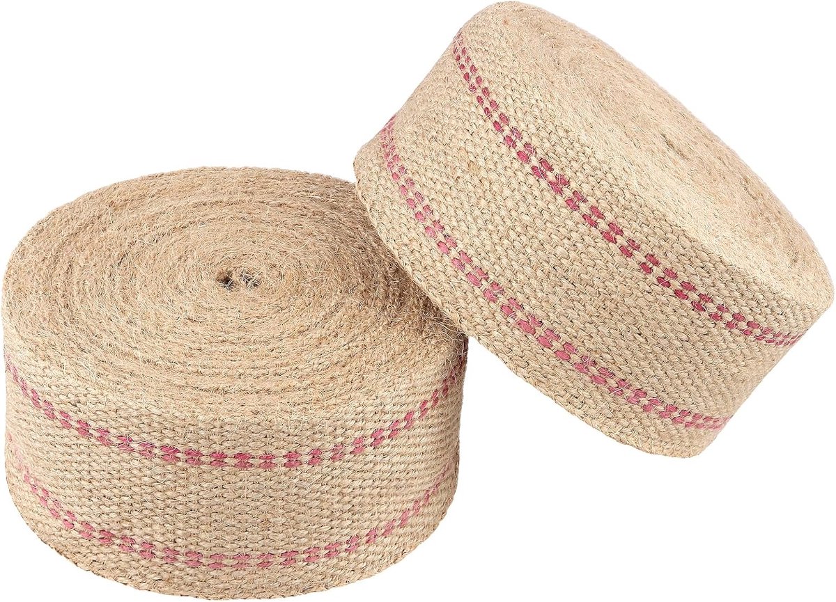 Dailygoods- Jute Singelband 7 cm - 2 Rollen - 10 meter per rol - Decoratieve Rode Lijn - Voor Naaien/DIY - Duurzaam Materiaal - Jute Band