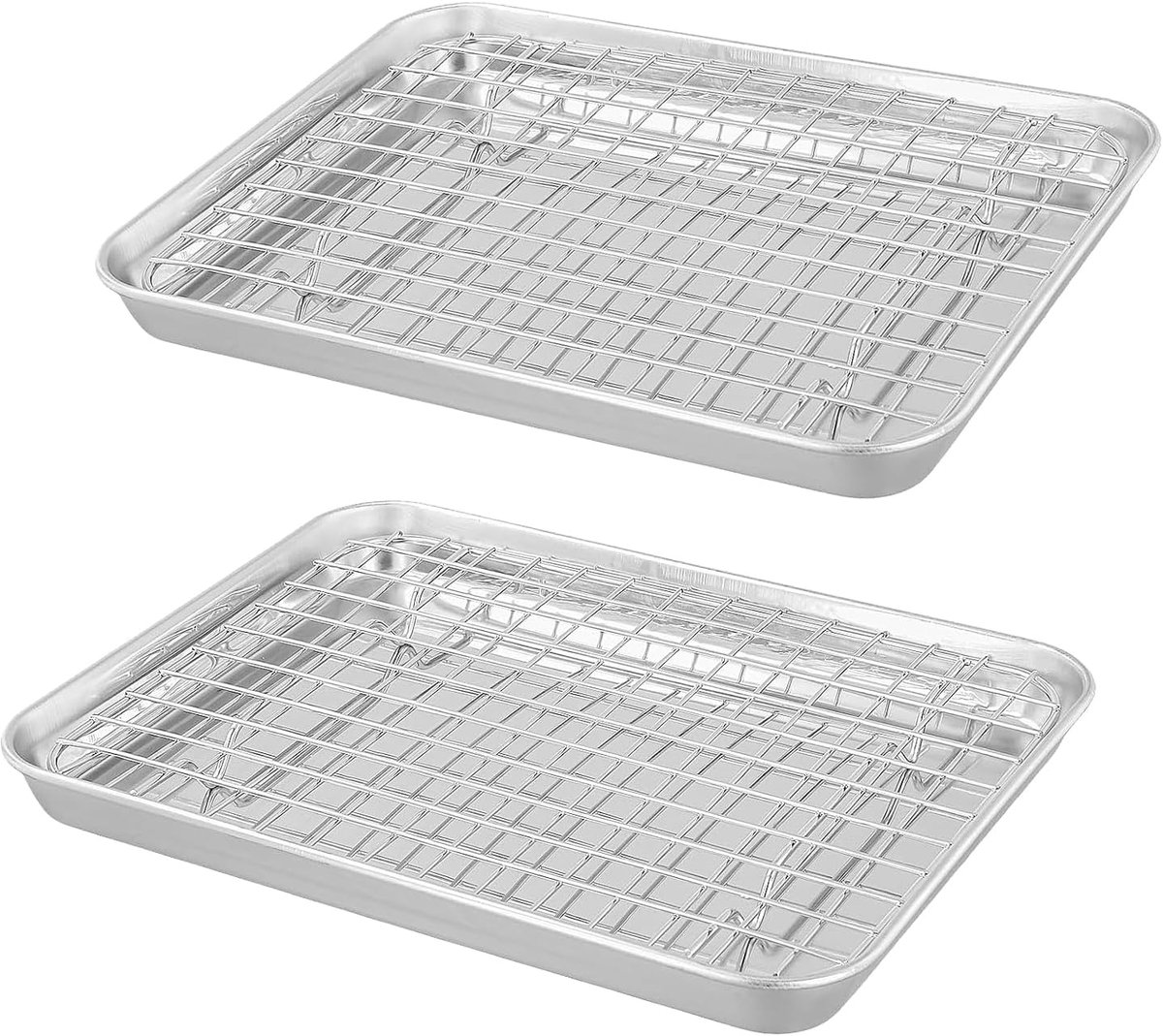 Dailygoods- Bakplaat 25x20x3 cm - Roestvrijstalen Bakplaat - Bakplaat met Draadrek - Bakplaat voor Oven - Set van 4 - Geschikt voor Koken en Serveren