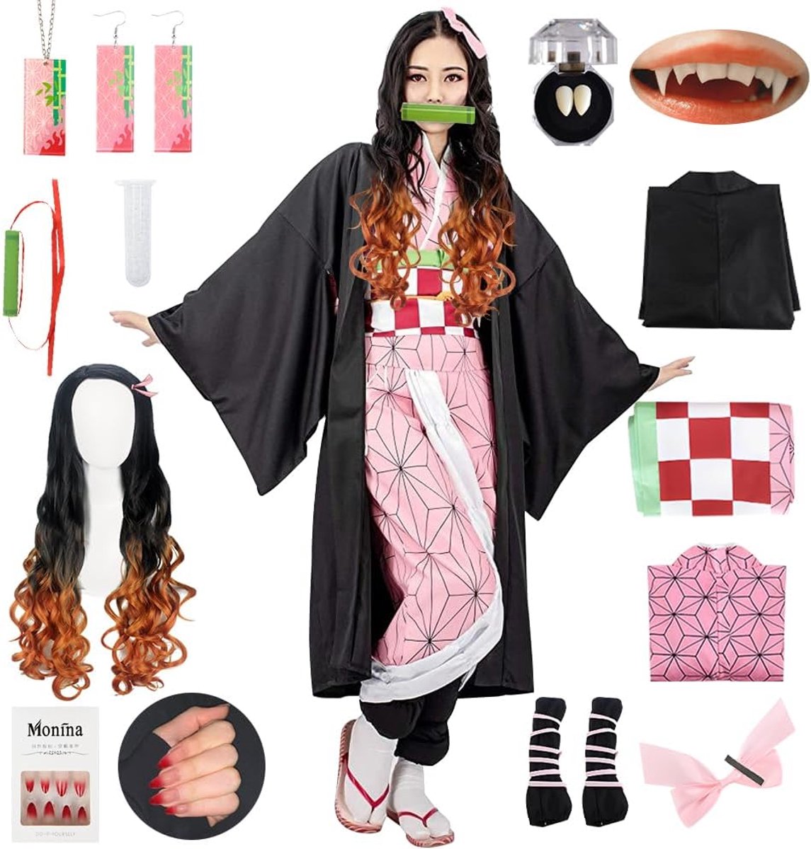 Tanjirou Cosplay, Nezuko Tanjirou Kochou Shinobu Mitsuri kostuumset, kimono cape ensemble, cadeau voor kinderen, Nezuko Tanjiro kostuum voor carnaval, Halloween, Kerstmis