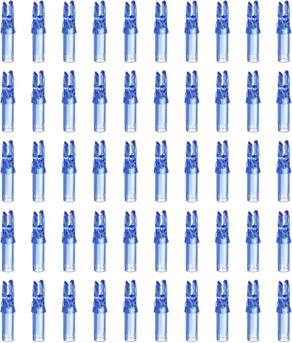 Pijlnocks met boog, 6,2 mm, 6,2 mm, 50 stuks, reserve pijlnocks voor schieten, transparant blauw