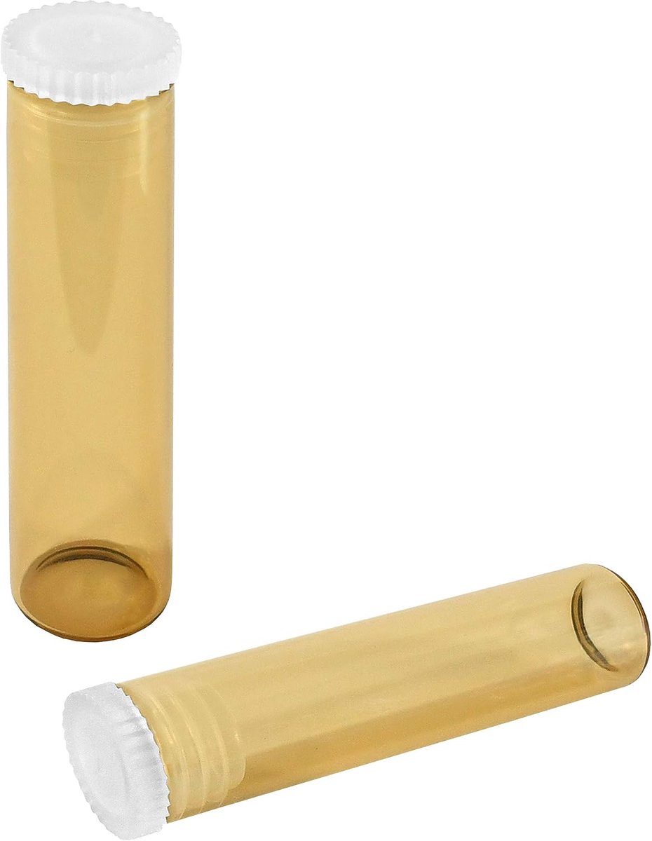 buisje vlakke bodemglas 50 x Ø12 mm, ca. 2,5 g, bruin, voor globuli, testsets, poeder, inclusief stoppen (100)