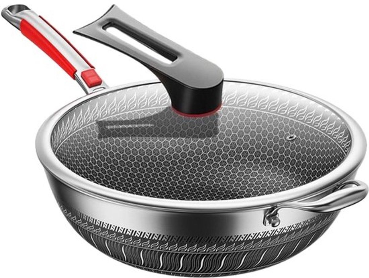 Koekenpan met deksel - Koekenpan Koekenpan - Dagelijks koken - Gelijkmatige warmteverdeling - 30 cm - Zwart