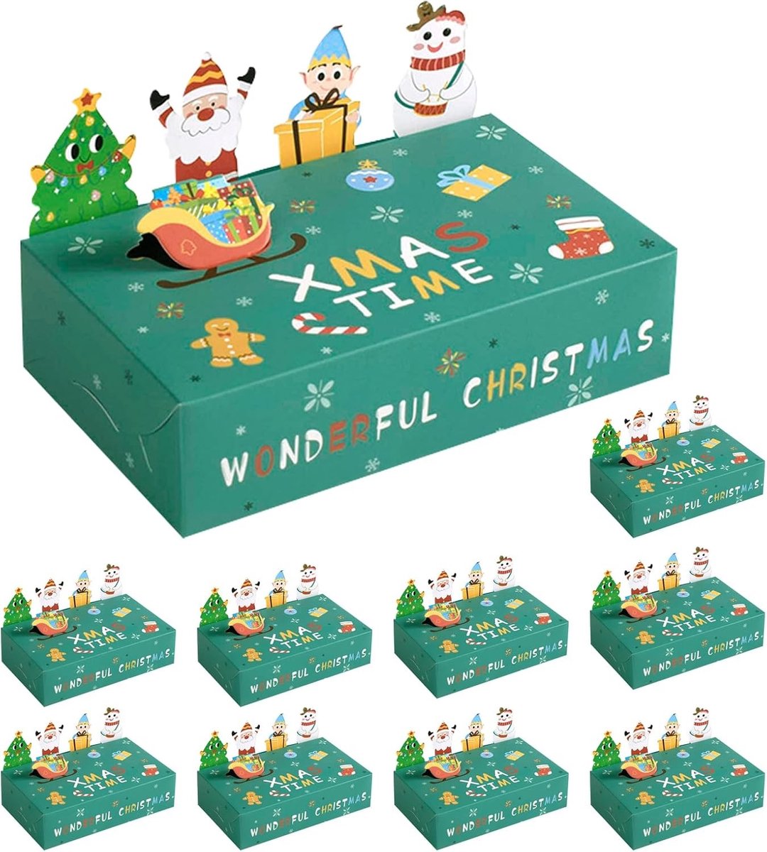 Kerstdozen - Groen - 15 x 9 x 4 cm - Inklapbare Dozen voor Koekjes en Gebak - Voor Kerstcadeaus