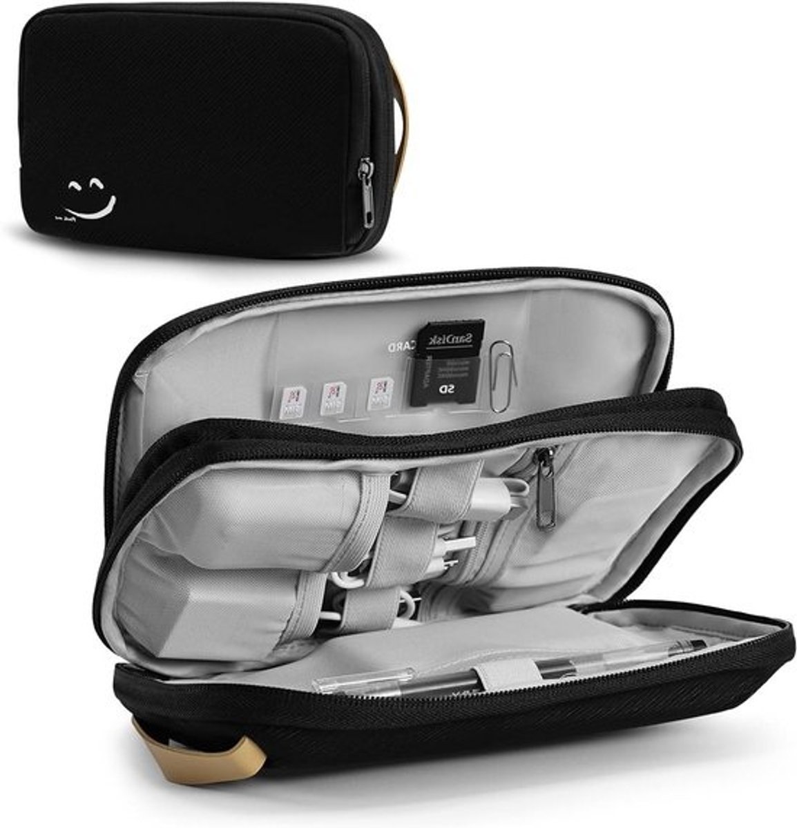 Elektronica Tas - Accessoires Organizer - Reis Organisatie - Twee-laags Ontwerp - 22 cm Lengte - Zwart