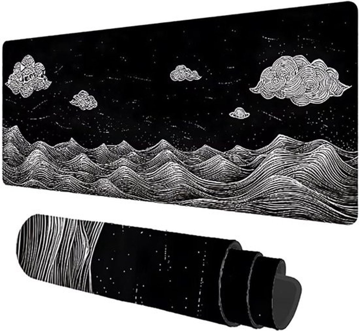 XXL Landschap Muismat - Grote Bureaumat - Georganiseerde Werkruimte - Gestikte Randen - 100x50cm - Zwart