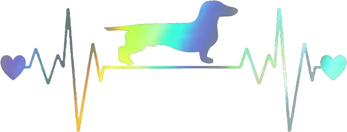 Autosticker, hartslag-design met hartjes, holografisch regenboogeffect, waterdicht, reflecterend, voor auto, koelkast, laptop, 15 cm
