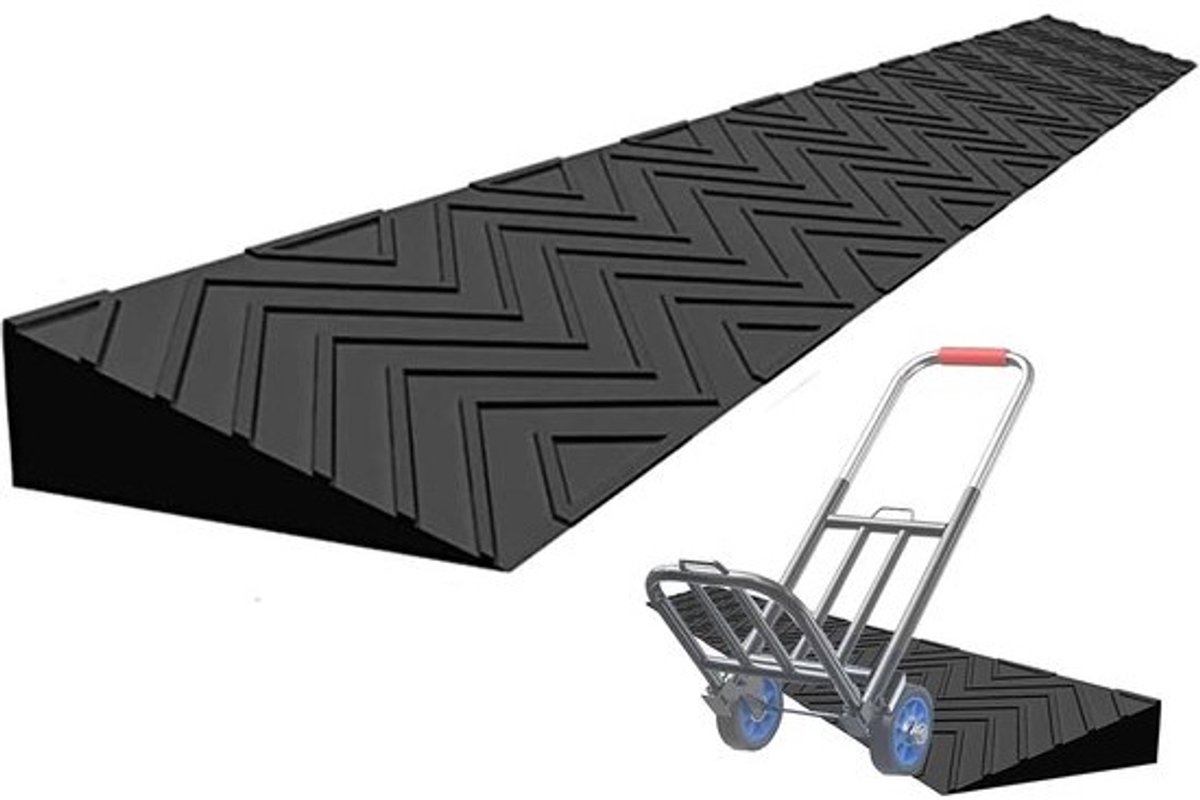 Drempelhelling - Oprijplaat Hellingmat - Obstakels Overbruggen - Antislip Textuur - 100x21.5x10cm - Zwart