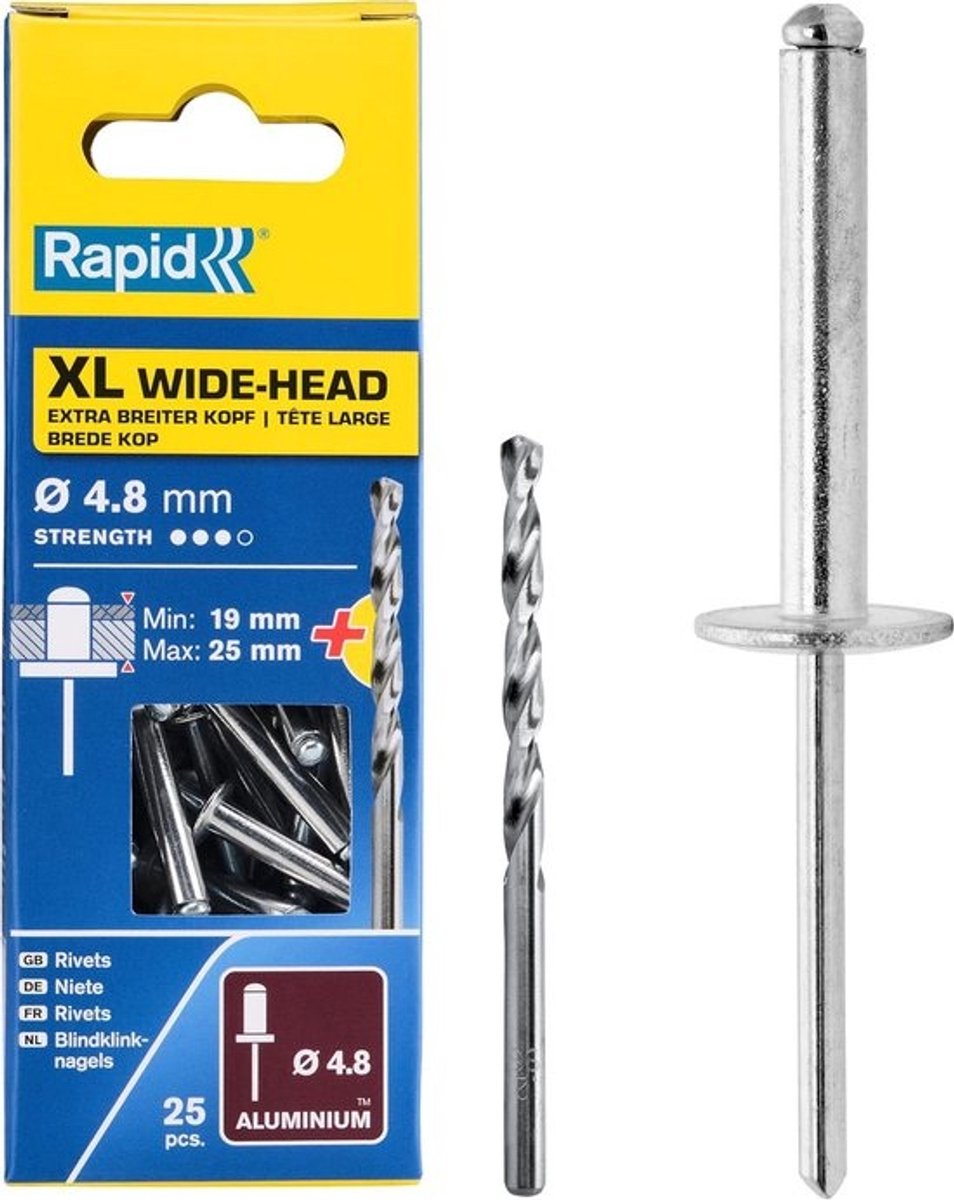 Aluminium Blindklinknagels XL Kop Ø 4,8mm Set met Boor voor Klinknageltang