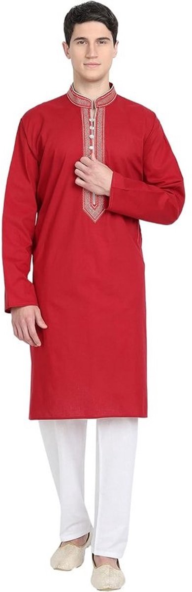 Traditionele Kurta Pyjama Set voor Heren - Luchtige Katoenen Tweedeelig Pak