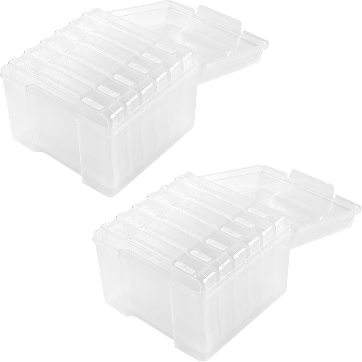 2 stuks fotoboxen, opbergdoos, transparant, kunststof foto-opbergdoos, organizer box met 6 binnenste fotohouders, transparante opbergdoos voor ansichtkaarten, foto's, kaarten