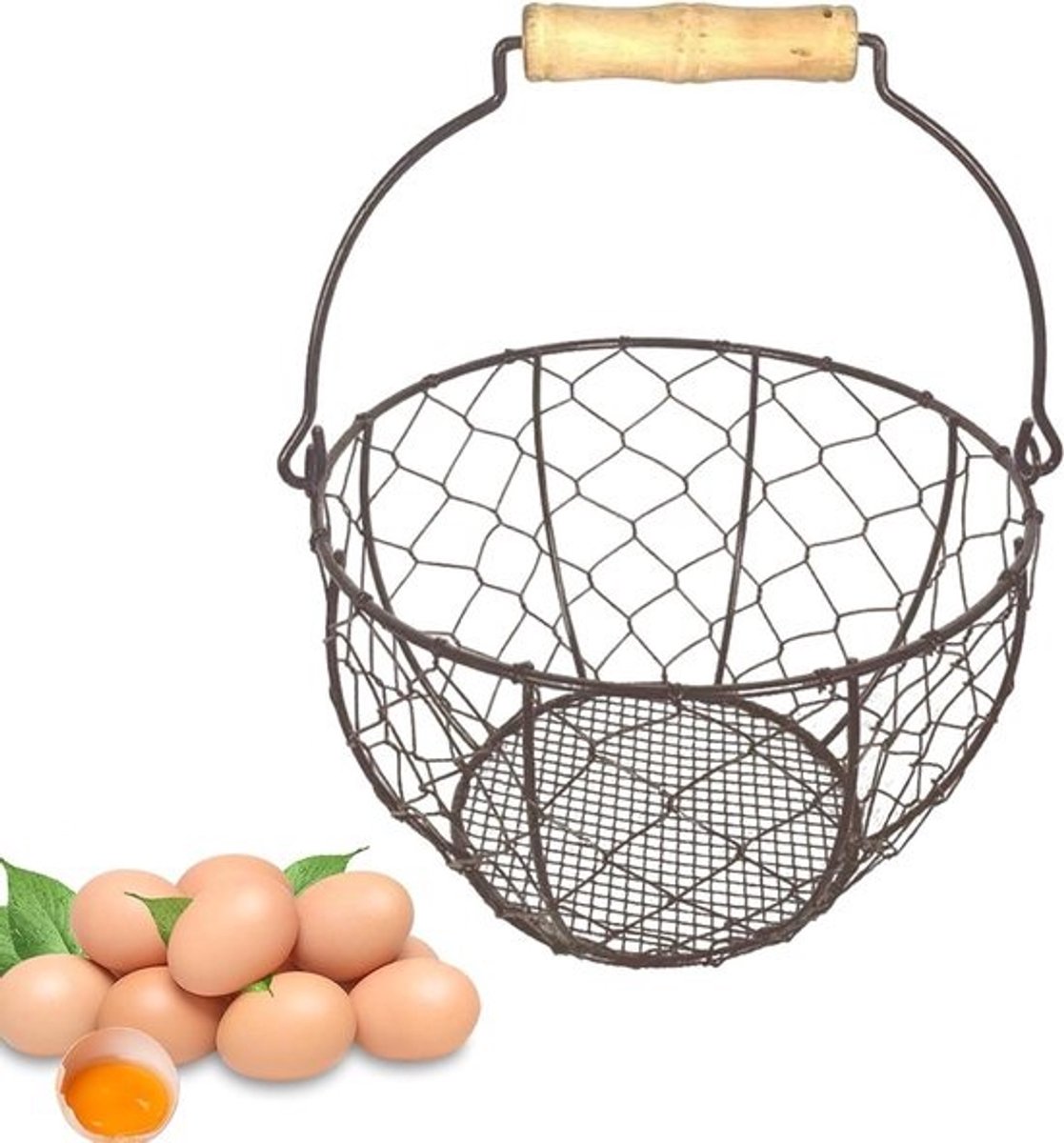 Kippenei Mand - Draad Eierhouder - Aanrecht Organiseren - Ventilatiestructuur - 14 x 22 x 14 cm - Bruin