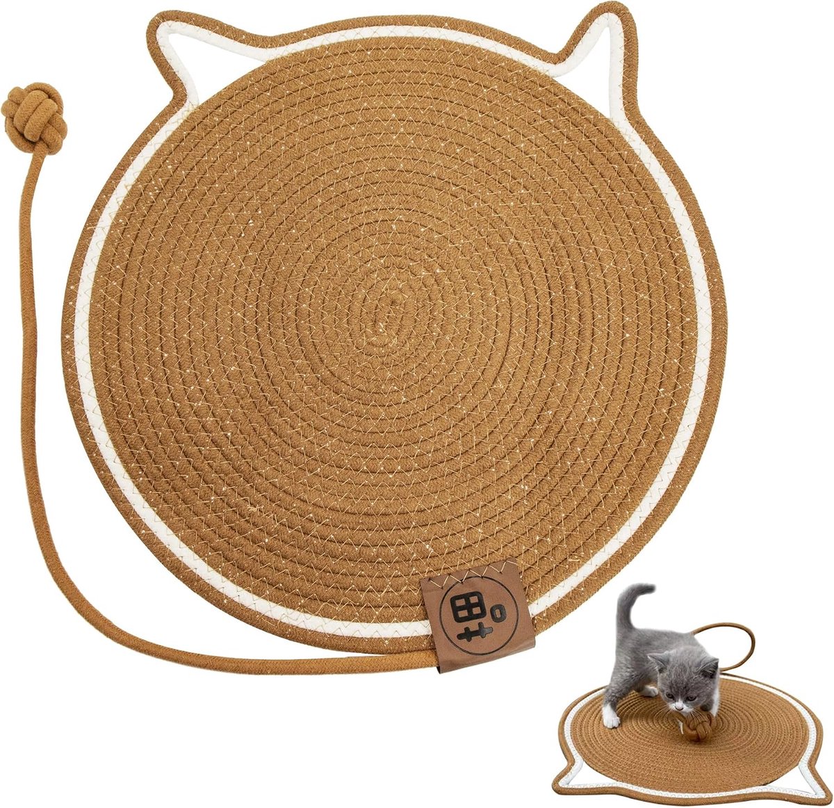 Krabtapijt kat krabmat krabplank - krabkarton met krabbal, pluisplank voor kattendeken in de vorm van een kattenoor, kattenkrabplanken, krasbescherming, kattenaccessoires, krabmeubel, diameter 43 cm