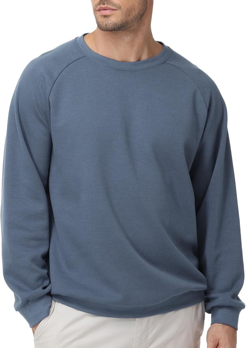 Sweatshirt voor heren, ronde hals, lichte katoenen trui, effen shirt met lange mouwen voor dagelijks gebruik en layering