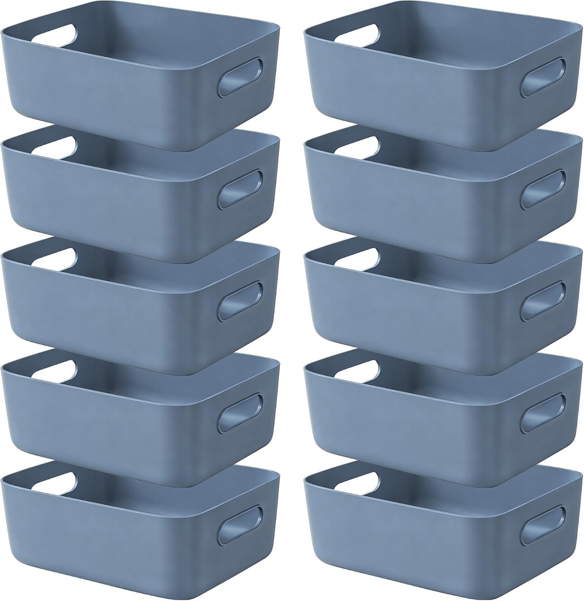 Opbergmand van kunststof, 10 stuks, blauw, handvat, 25 cm, keukenorganizer, kast, kantoor, badkamer