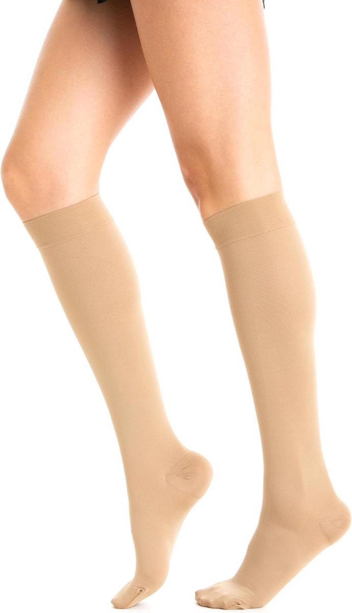 Compressiekousen voor Dames, Open en Gesloten Teen,Zachte kniekousen, compressiekousen met gegradueerde druk 23-32 mmHg, klasse 2-K2