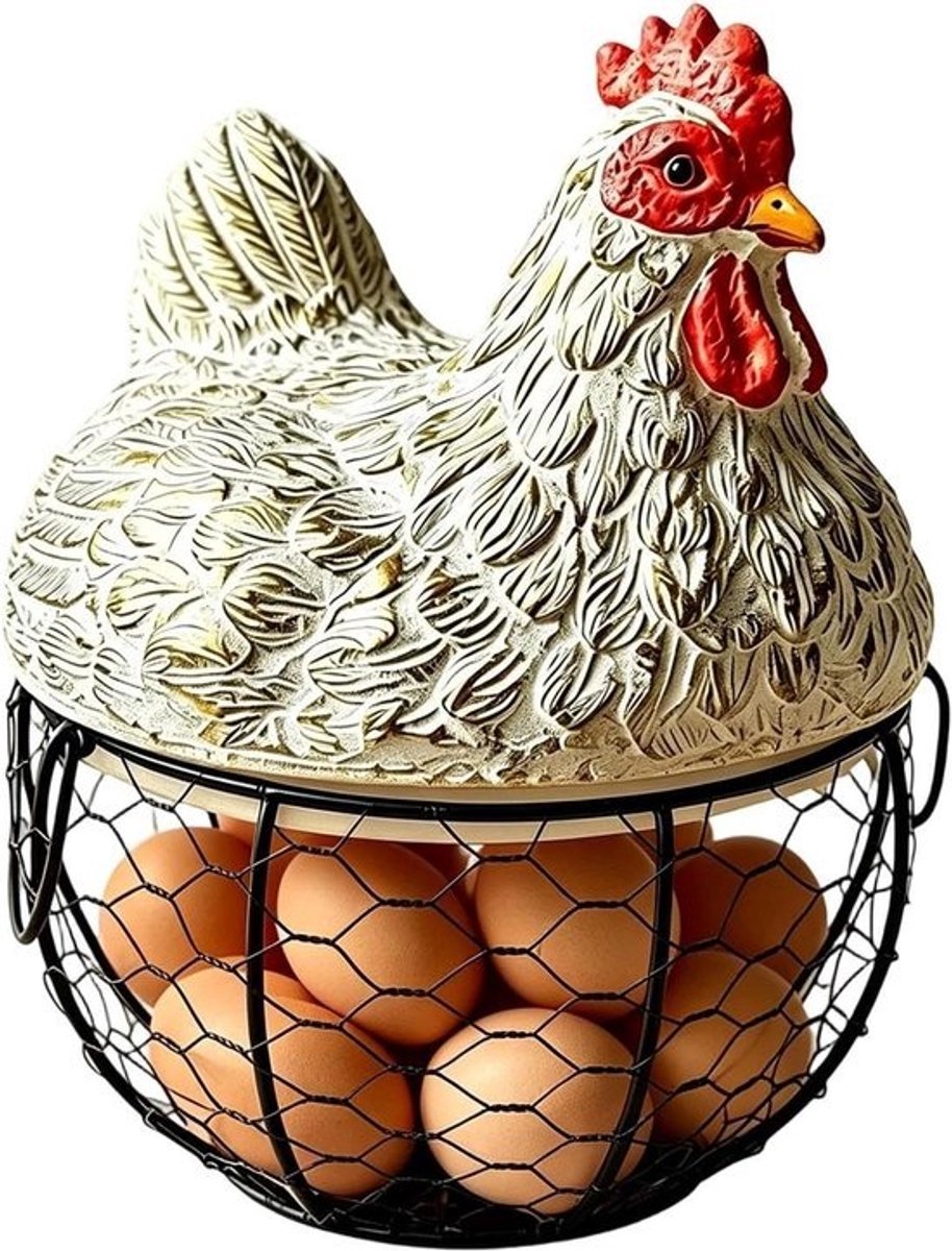 Eieropslagmand Kip - Keukenmand Opslag - Keuken Organiseren - Geventileerd Gaasontwerp - 20 x 8 x 20 cm - Wit