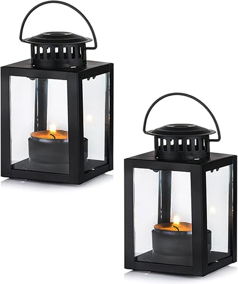 Lantaarns Decoratief voor Kaarsen Tuin, 2 Stks Vintage Stijl Opknoping Kleine Lantaarns voor Theelicht Zwarte Kaars Theelichthouders voor Indoor Outdoor Evenementen Verjaardagsfeest Decor