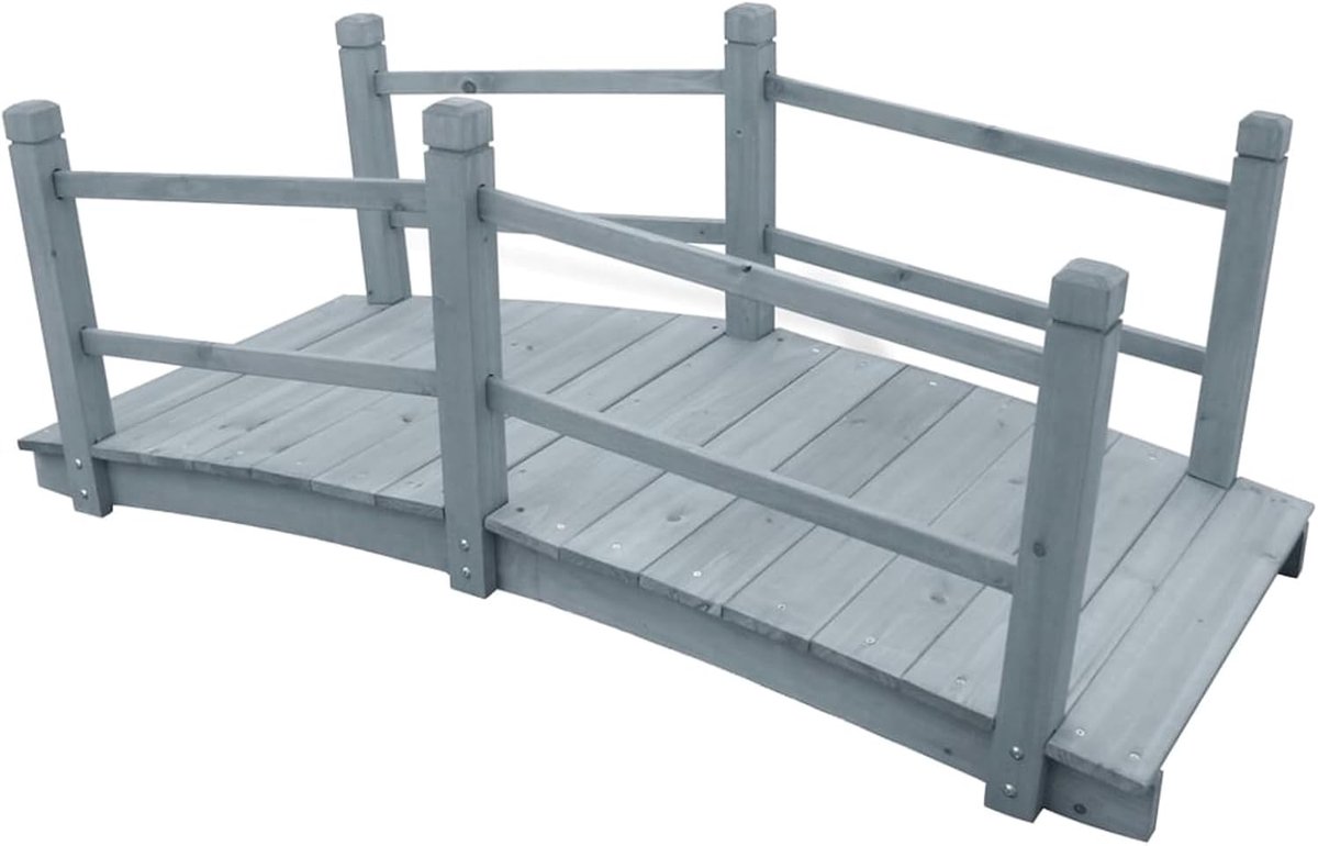 Tuinbrug rustiek houten brug vijverbrug brug houten brug sierbrug achtertuin brug deco massief hout dennen grijs 140x60x56 cm