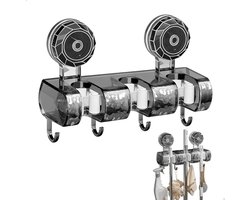 Muurbeugel voor Moppen en Bezems met 3 Slots en 4 Haken, Ideale Oplossing voor Keuken, Badkamer en Tuin, Duurzaam ABS in Zwart