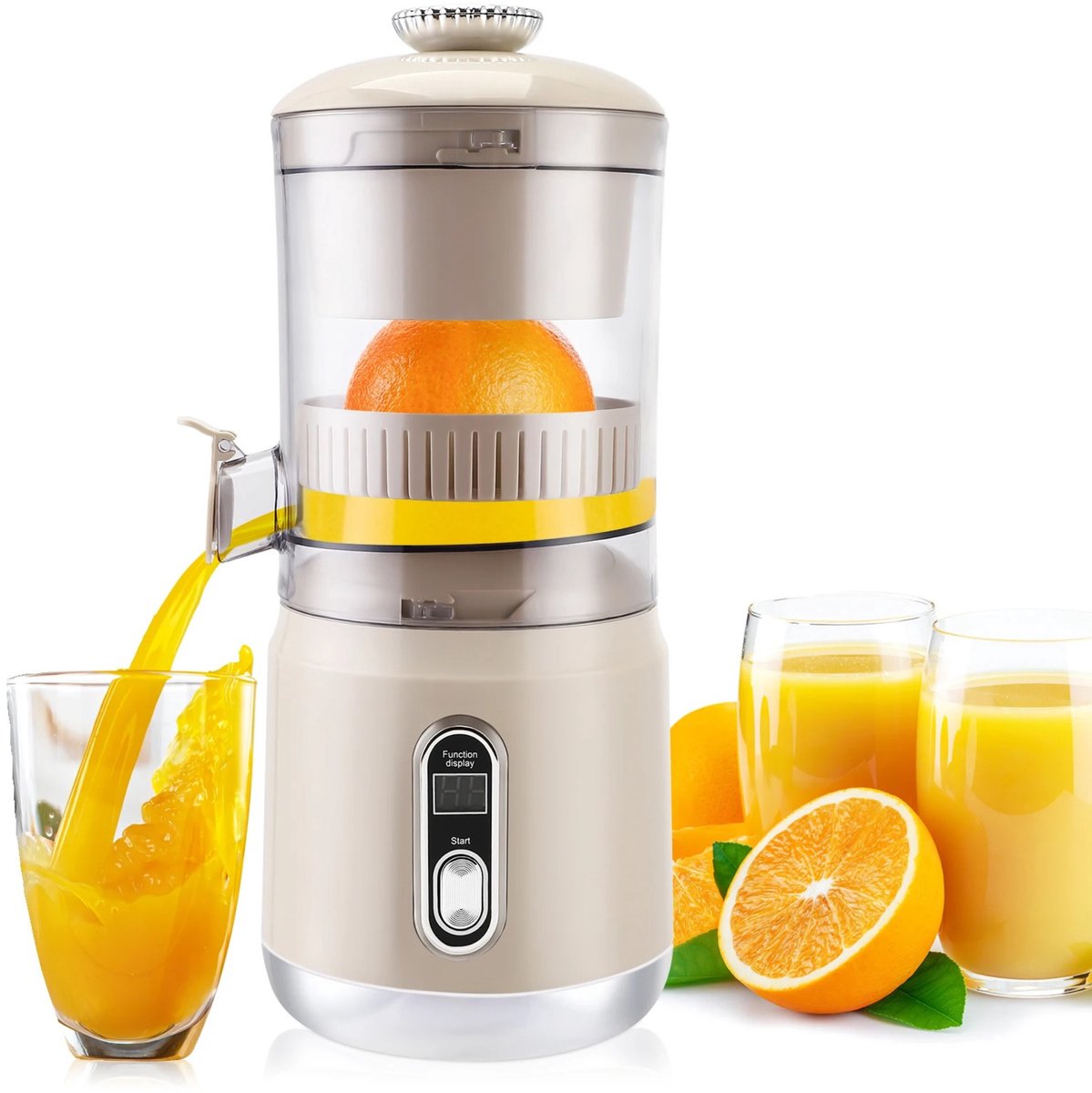 Noventra Citruspers – Sinaasappelpers & Fruitpers – Elektrisch - USB Oplaadbaar – 3 Snelheden – Sapcentrifuge voor Sinaasappel, Citroen & Fruit
