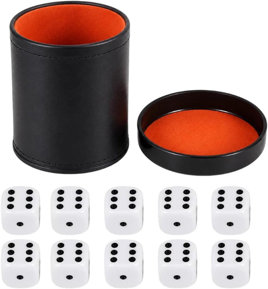 Dobbelstenenset met 10 witte dobbelstenen, geluiddempende flanellen binnenvoering, voor poker en baravonden, elegant design voor feestjes en spelavonden