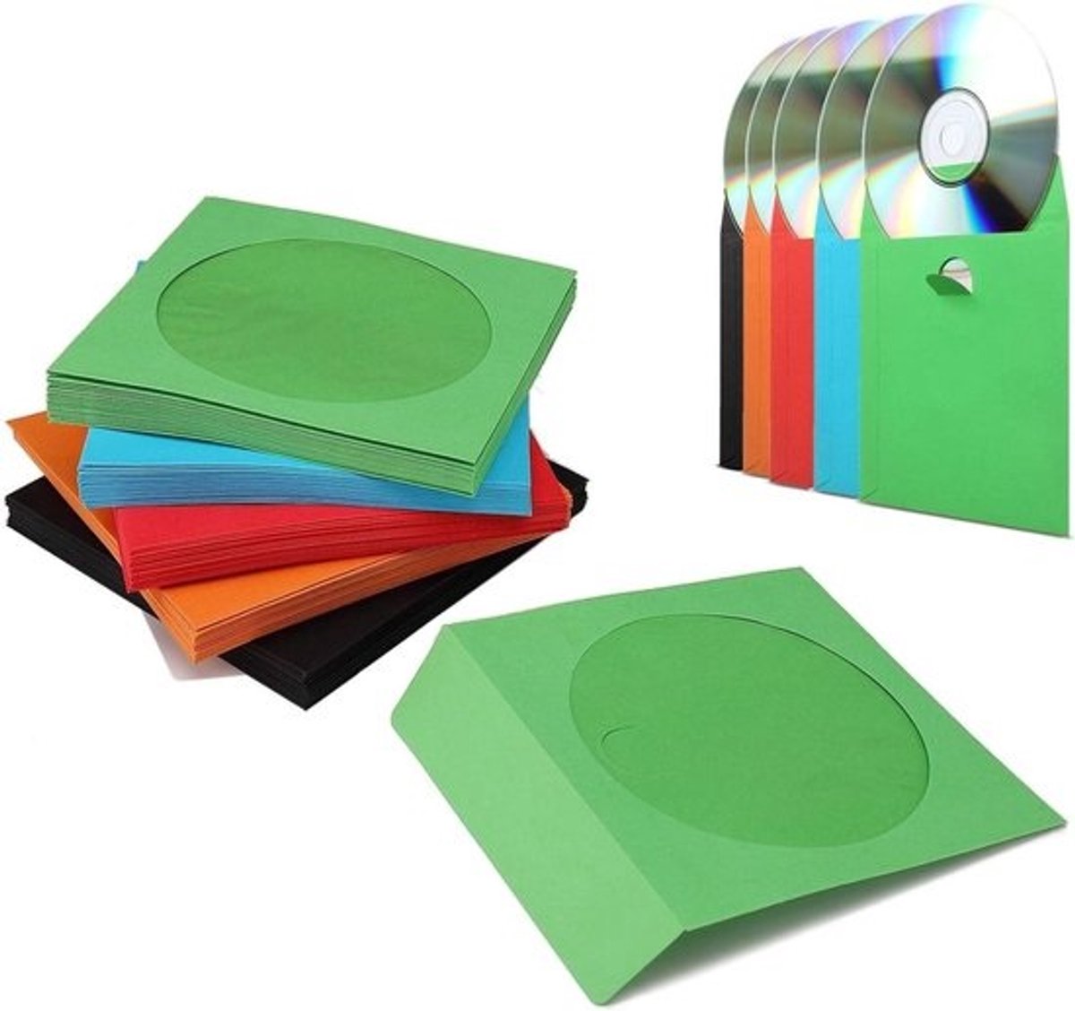 Papieren CD Hoezen - DVD Enveloppen - Schijven Opslaan - Met Venster - 100 Stuks - 5 Kleuren