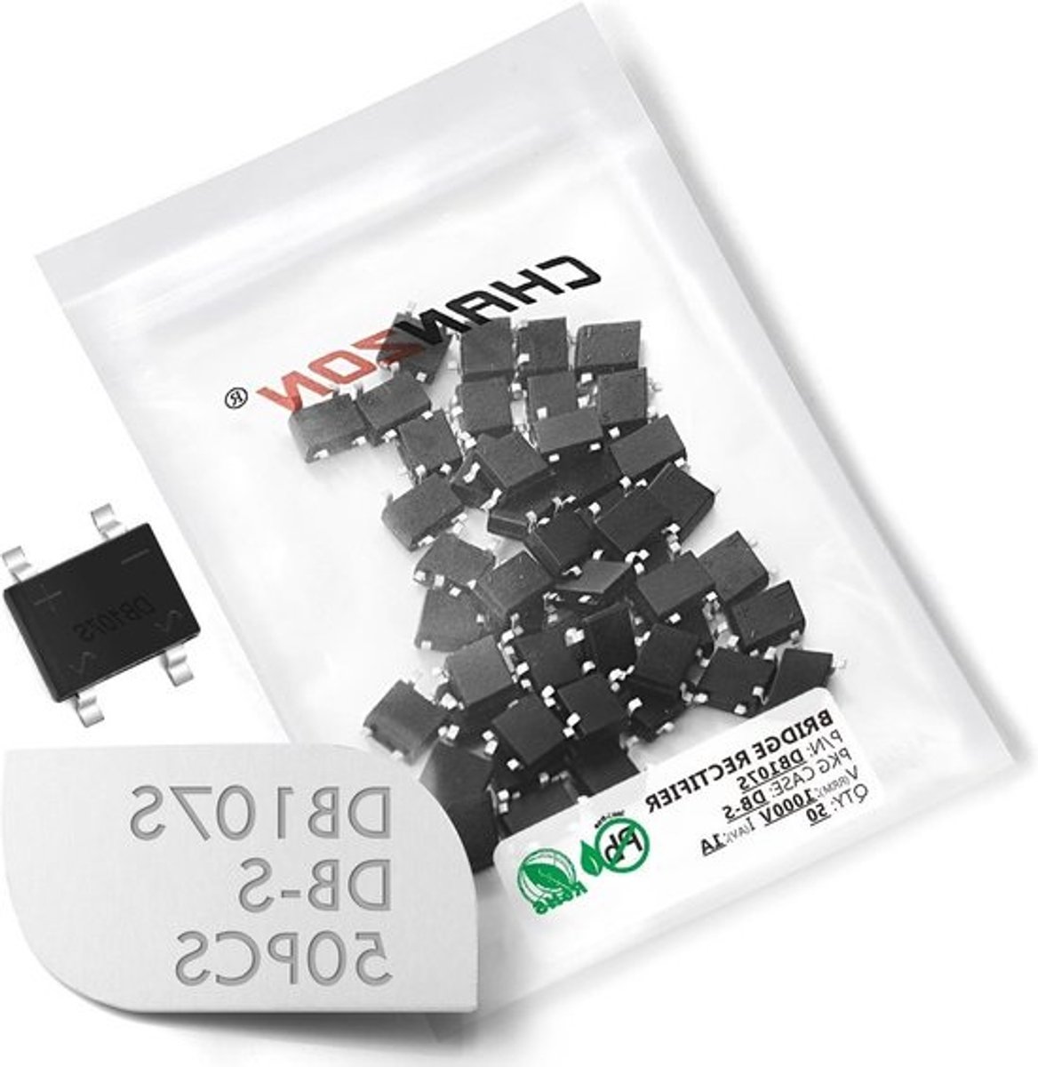 Bruggelijkrichter Diode - Gelijkrichter DB107S - Elektronica Reparatie - 1 Amp 1000 Volt - 50 Stuks - Zwart