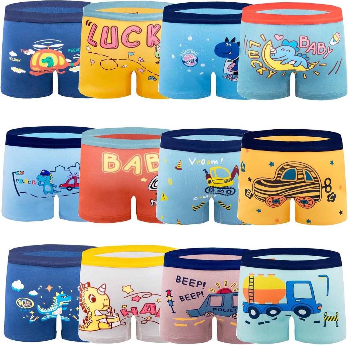 Ondergoed boxershorts katoen dinosaurus patroon boxershorts ondergoed 12 stuks verpakking, 3-13 jaar