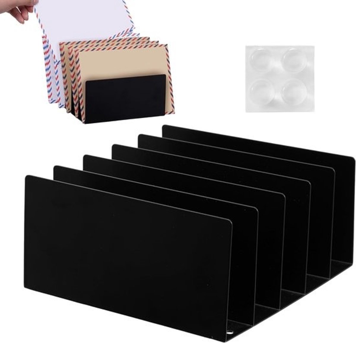 Bureau Organizer - Documentenhouder Metaal - Kantoor Organisatie - Antislip Onderkant - 8 x 16 x 8 cm - Zwart