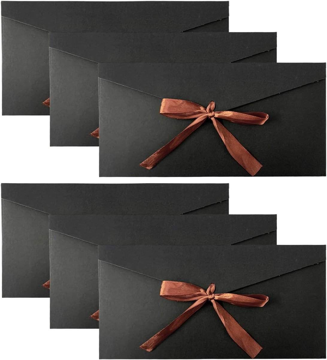 6 stuks zwarte enveloppen van kraftpapier, cadeaukaartenveloppen, lege retro enveloppen, geschikt voor feestdagen, uitnodigingen, 22 x 11 cm