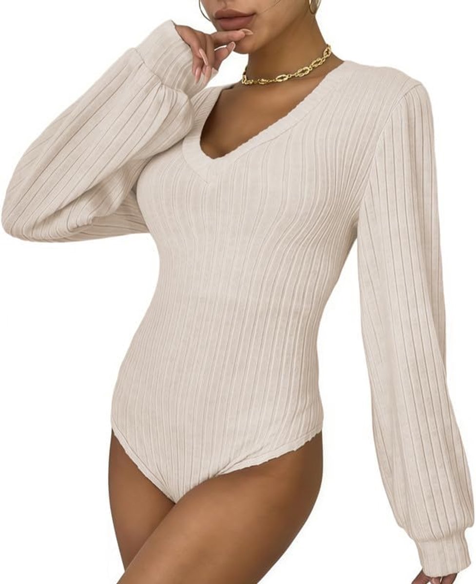 Bodysuit voor dames, lange mouwen, hoge kraag/V/staande bodysuit, elegant, gebreide top, basic, ribben, bodysuit, string, top, stretch, jumpsuit, casual, turnpak, herfst, winter, bodysuit