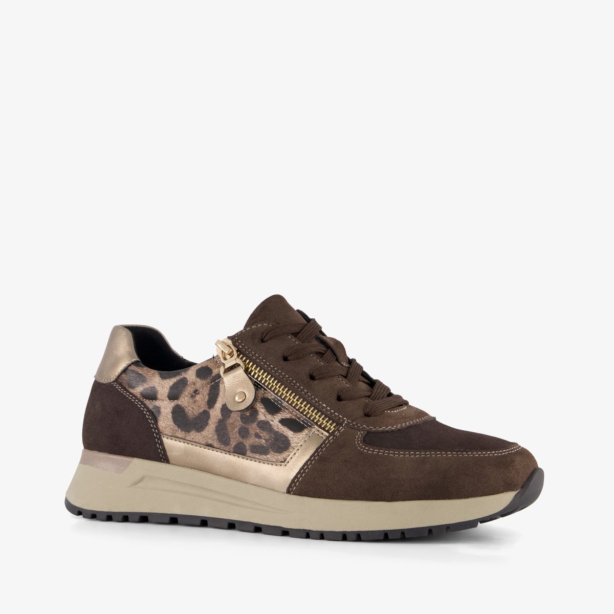 Natuform dames sneakers met panterprint details bruin - Maat 38 - Uitneembare zool
