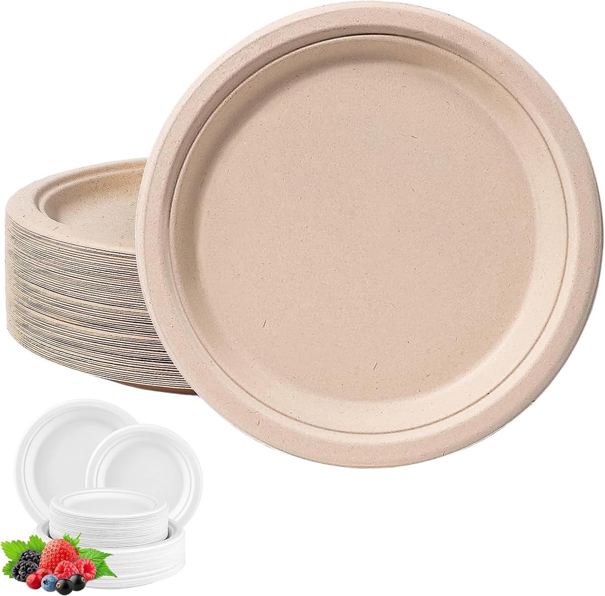 Papieren Platen Bruin 23 cm - Super Stijve Bagasse Milieuvriendelijke Composteerbare Biologisch Afbreekbare Plaat - 100 Stuks Stevige Suikerriet Feestplaten Heavy