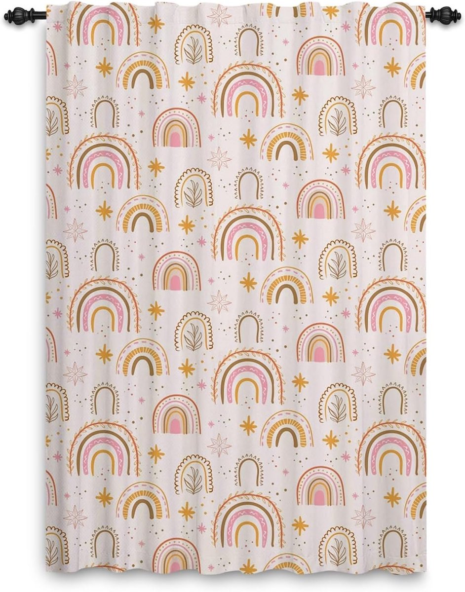 Gordijnen met regenboogplooien, boho-stijl, regenbooggordijnen, kinderkamer, natuurlijk, raambehandeling voor meisjes, woonkamer, kinderkamer, café, binnengordijn, 135 x 229 cm, 1 paneel