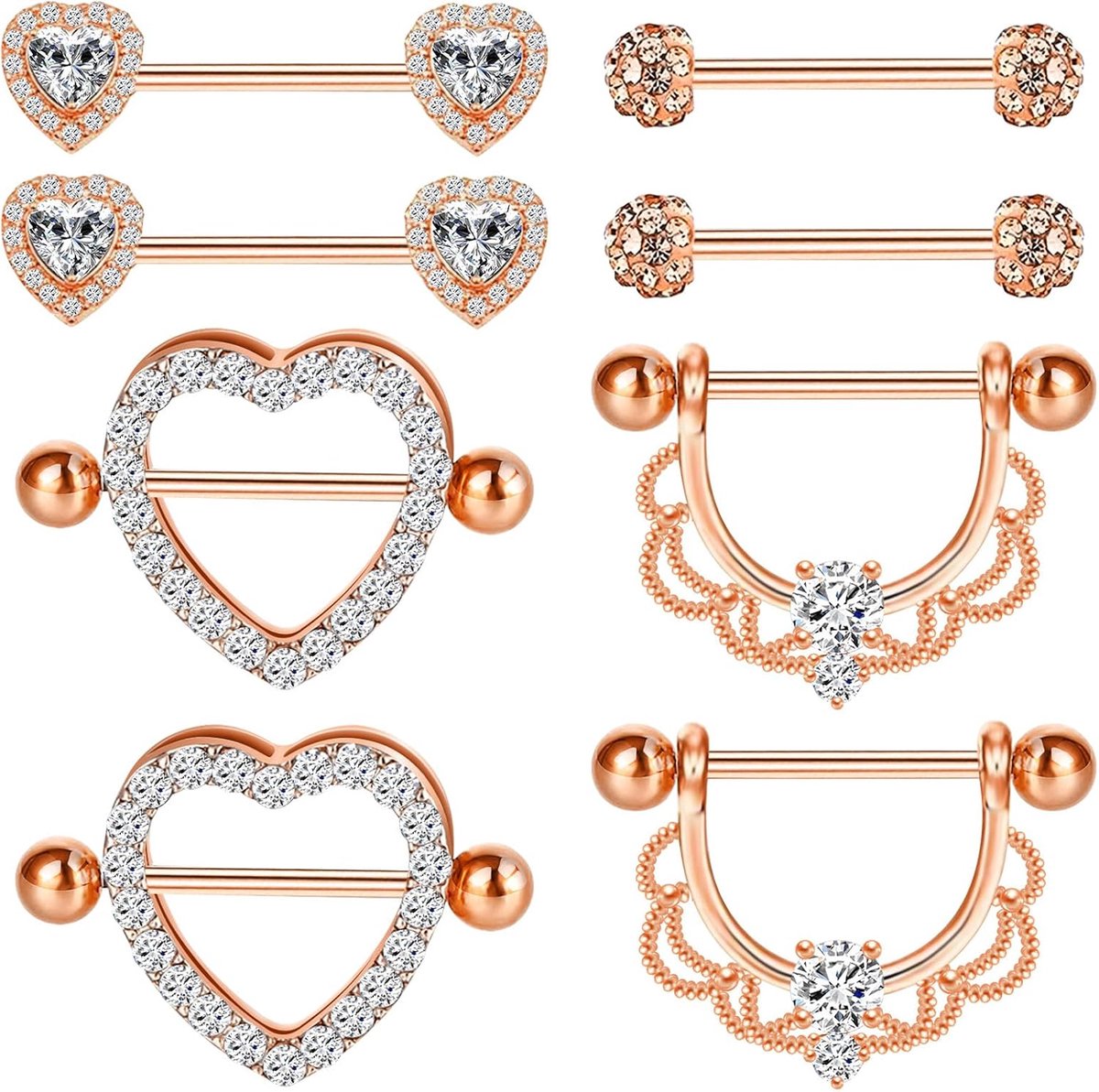 48 St Tepelringen voor Vrouwen,Kucheed 14G Chirurgisch Stalen Tong Ringen Tepel Piercing Sieraden Retainer, 12-18mm Rechte Barbell Tepel Ringen Set, Schattige Zirconia Hart Nipplerings
