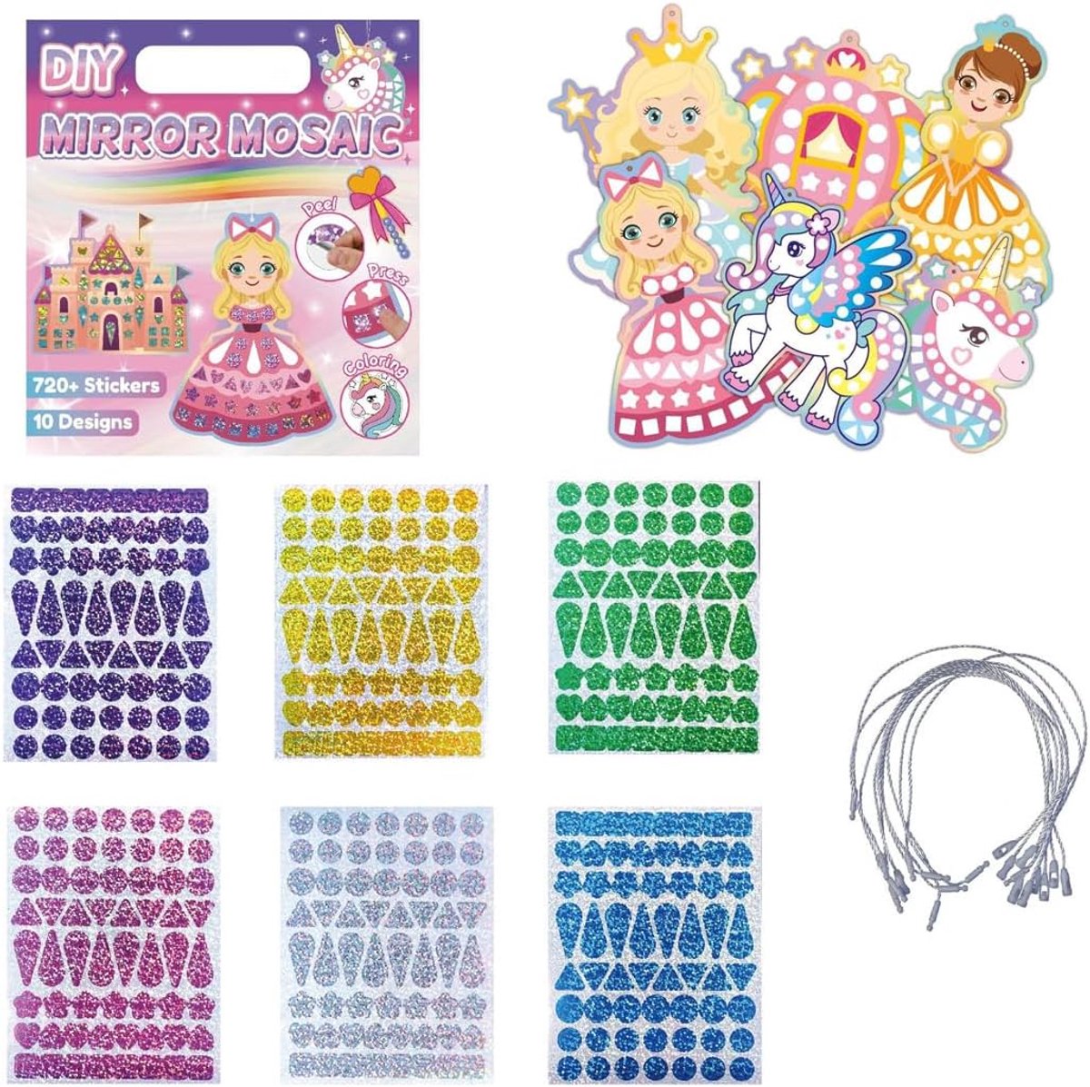 Knutselset voor meisjes van 8 jaar, prinsessenmozaïek knutselset voor kinderen, cadeau voor meisjes van 6, 7, 8, 9, 10, 11 jaar, knutselset voor kinderen, paascadeaus voor kinderen, glanzende
