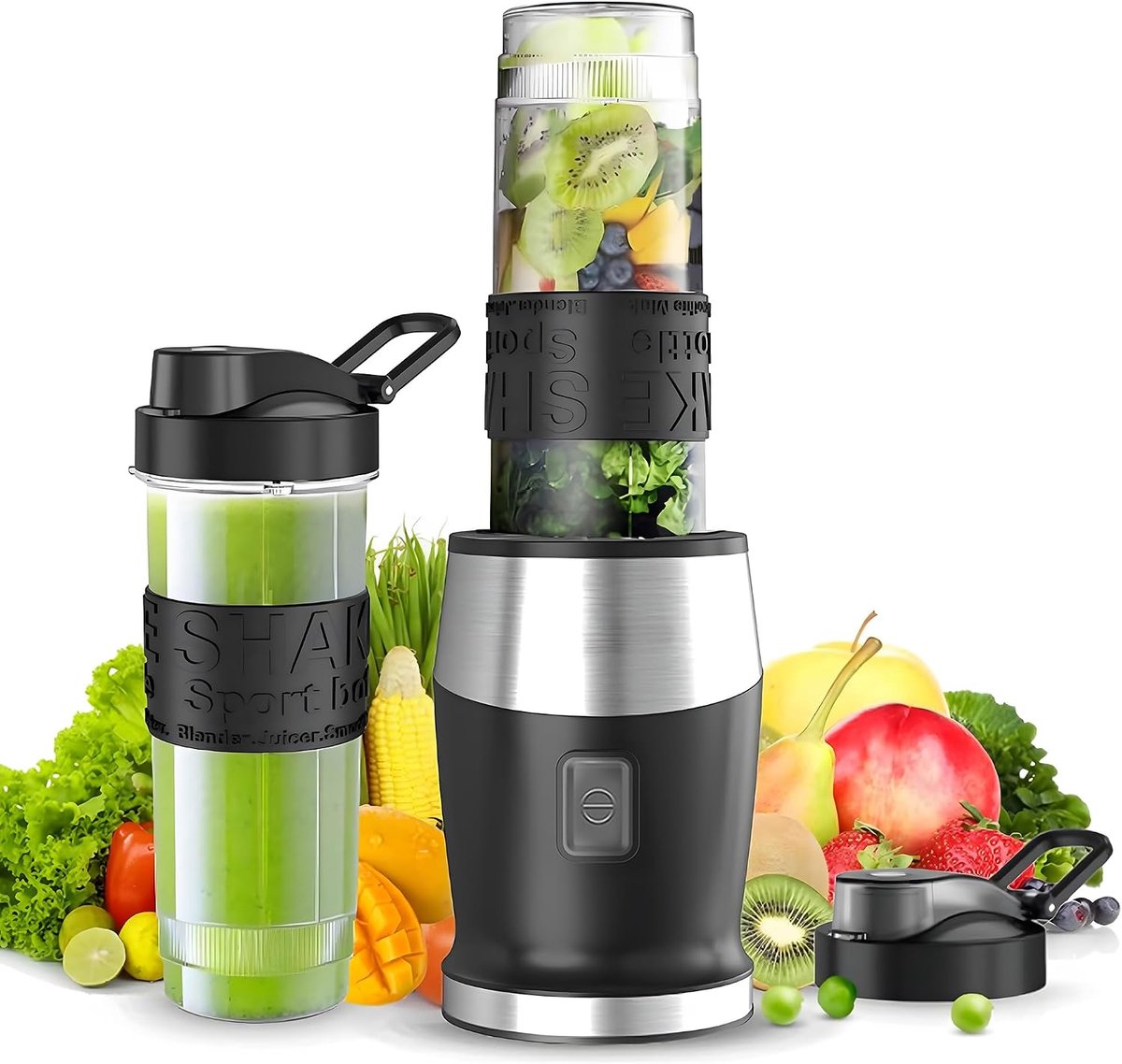 Blender, 500 W smoothie maker, blender & blender, smoothie maker met 2 x 570 ml smoothie flessen, BPA-vrij Tritan, draagbare blender van roestvrij staal met 4 bladen voor shake en smoothie