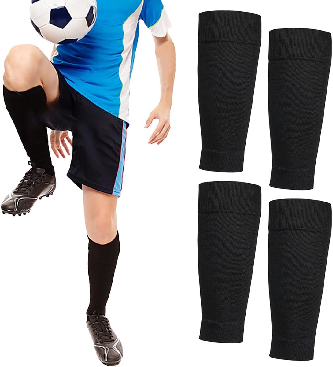 2 paar voetbal-tube-sokken, buizen, uniseks, volwassenen, gesneden voetbalsokken, beenwarmers, elastisch materiaal, sokken voor voetbalscheenbeschermers voor kamperen, hardlopen en training (zwart)