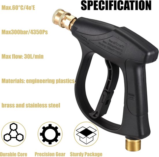 Banks Hogedrukreiniger, pistool, 4350 psi, hogedrukreiniger, pistool met 5 M22 sproeikoppen, kortstraalpistool, autowas (M22 14 mm), snelkoppeling 1/4 inch — afbeelding 3