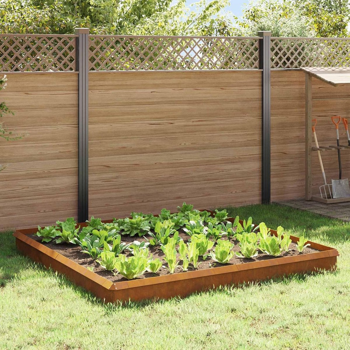 Weerbestendige stalen omheining voor tuin, modern tuinontwerp, roestige look, metalen hek voor buiten, eenvoudige montage, 12 stuks