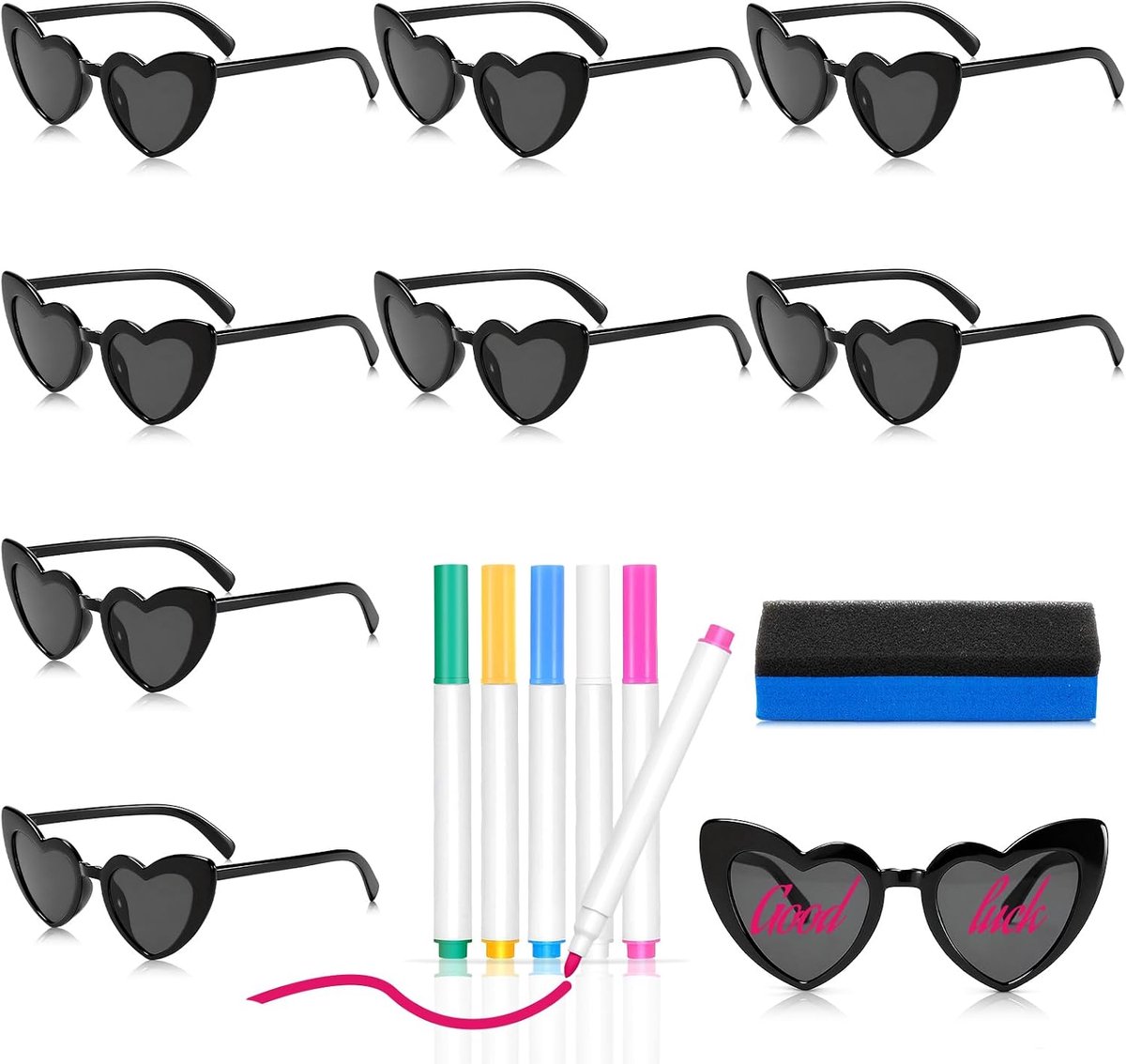 Zonnebrillen, feestbrillen met stift, hippiebrillen in hartvorm, DIY-accessoires, grappige zonnebrillen voor vrijgezellenfeesten, verjaardagen, Halloween, Kerstmis en carnaval