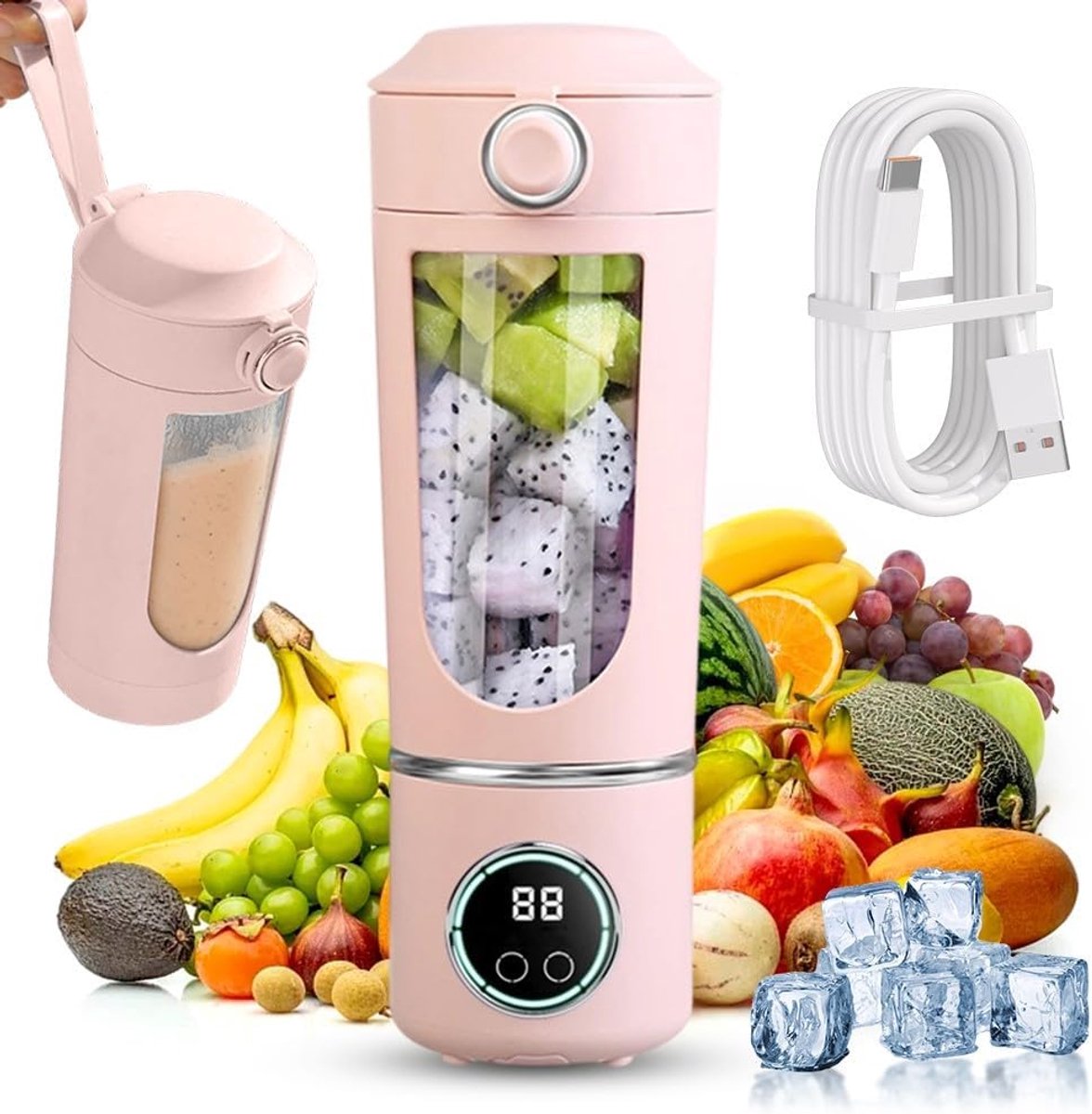 blender smoothie maker To Go 700 ml, mini blender draagbaar met 12 roestvrijstalen messen, USB oplaadbare draagbare blender, slushy & shakes maker, waterdicht, zelfreinigend (roze)