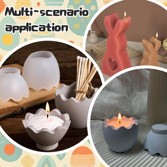 4 Stück Silikonformen Gießformen, Kaninchen Silikonform Ostern, 3D Kaninchen Gießform Ostern, Sojawachs Kerzen, Ostergeschenke (Eier und Kaninchen) — afbeelding 4