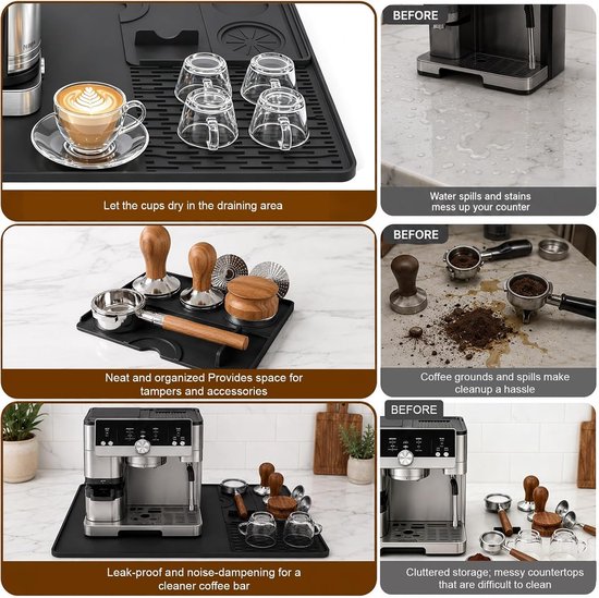 siliconen, 5-delige siliconen mat, koffiezetapparaat, 40 x 60 cm, antislip, hittebestendig, afneembare tampingmat, reinigingsdoek, borstels, compatibel met Ninja — afbeelding 4
