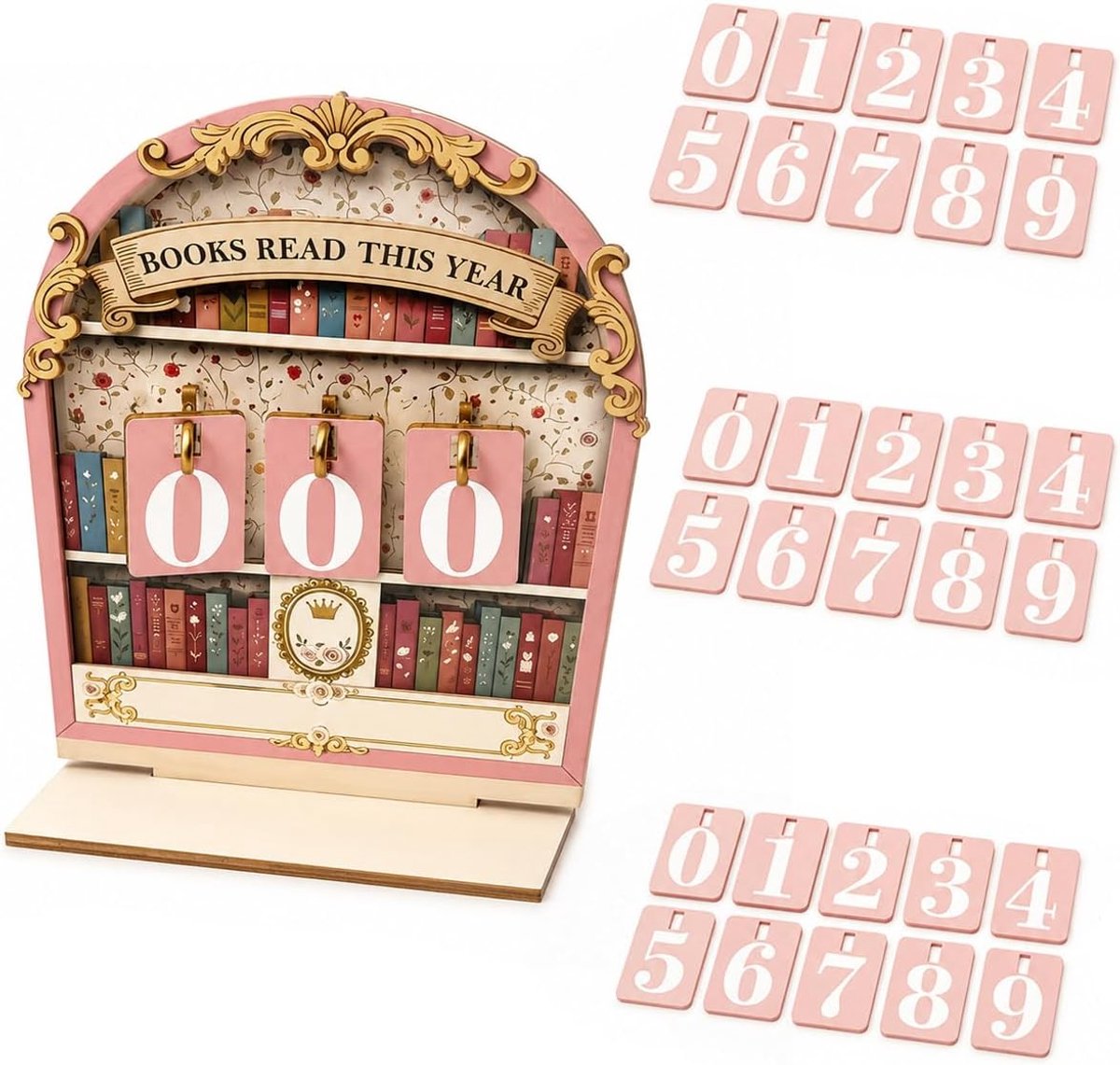 gelezen dit jaar, leestrackingbord, houten decoratie voor bibliotheek, leestracker voor klaslokaal, kantoren, werkruimtes (roze)
