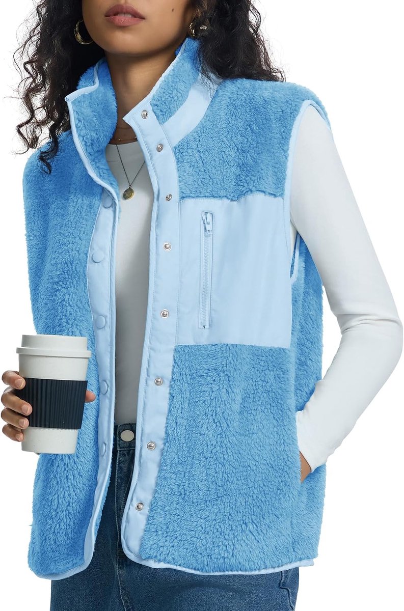 Teddy fleece vest dames mouwloos vest opstaande kraag teddyjas S-XL