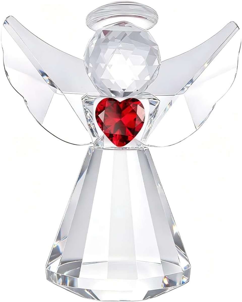3,3 Inch Crystal Guardian Angel Beeldje Helder Glas Engel Beeldjes Rood Hart Handgemaakte Art Ornament Standbeelden Thuiskantoor Tafelblad Display Presse-papier Geschenken voor Vrouwen