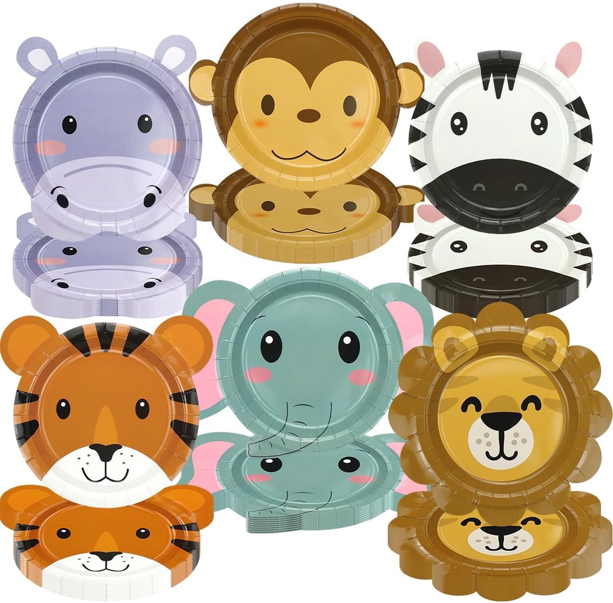 Dier Papieren Borden 60 Pack - Jungle Safari Verjaardagsfeestbenodigdheden Diervorm Borden voor Kinderen Verjaardag, Dierentuin, Babyshower, Wild One