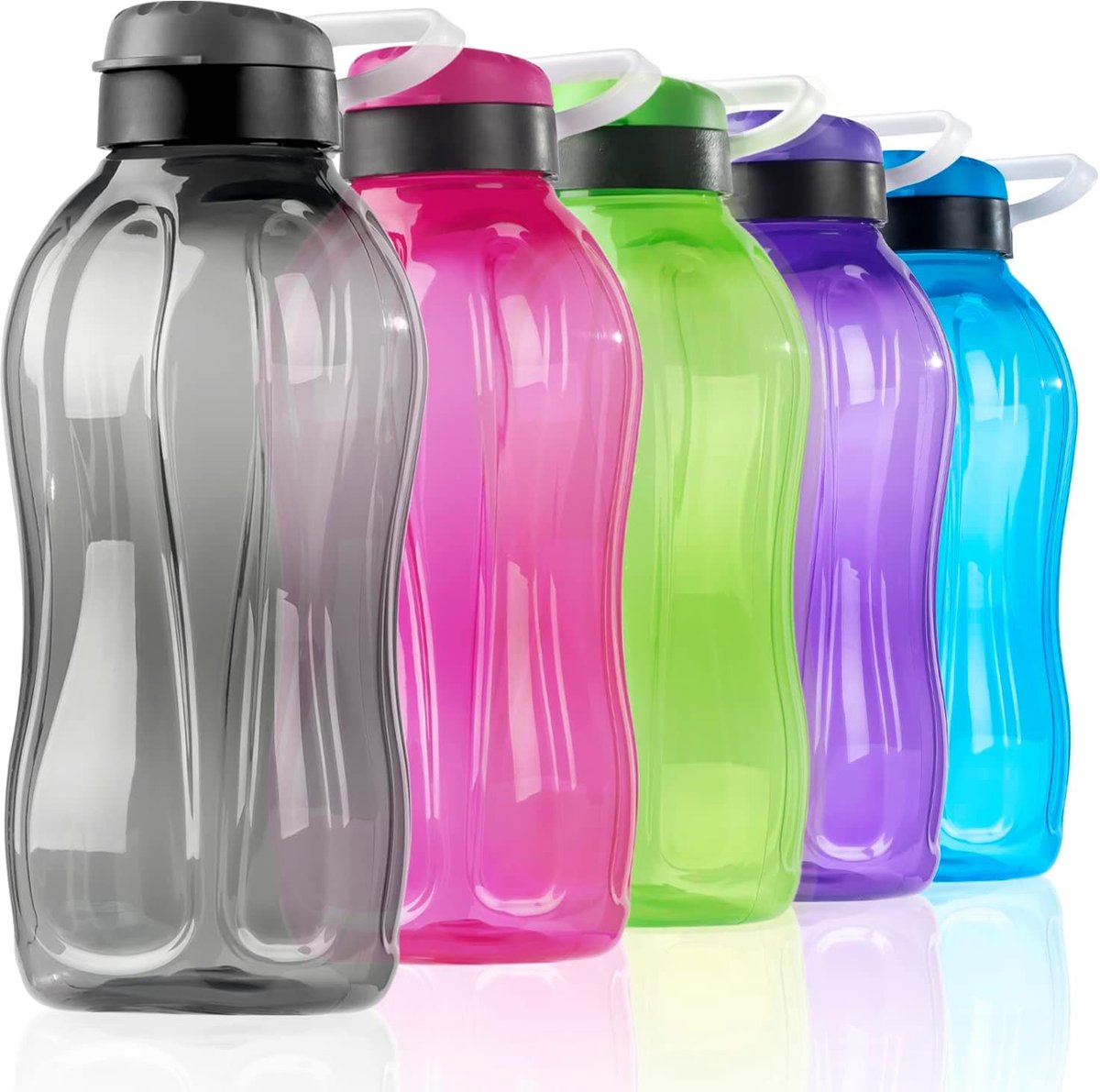 1500 ml herbruikbare waterfles met handvat, 1,5 liter, draagbare sportwaterfles, lekvrij, BPA-vrij, voor sportschool, camping, reizen, werk, grijs